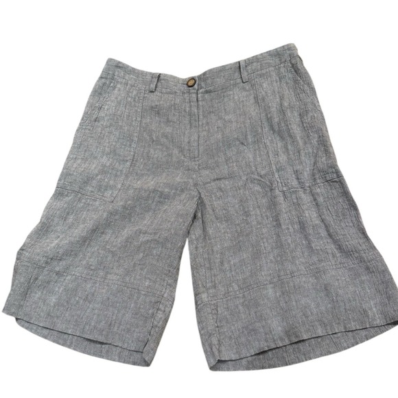 Poetry Linen Shorts Women 8‎ Blue Relaxed Casual Bermuda Nautical Beach Summer - Picture 1 of 7